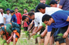 Khader joins hands with students in planting paddy saplings